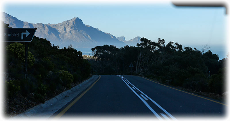 Driving along the scenic ocean drive Route 44 in South Africa