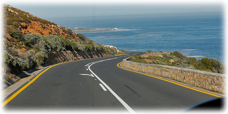 Driving along the scenic ocean drive Route 44 in South Africa