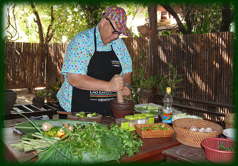 Aladdin cooking Lao food in Vientiane - Lao Experience